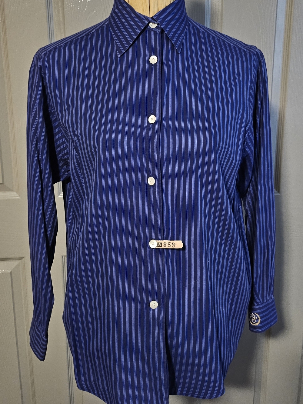 Womens Striped Dress Shirt in Deep Blue